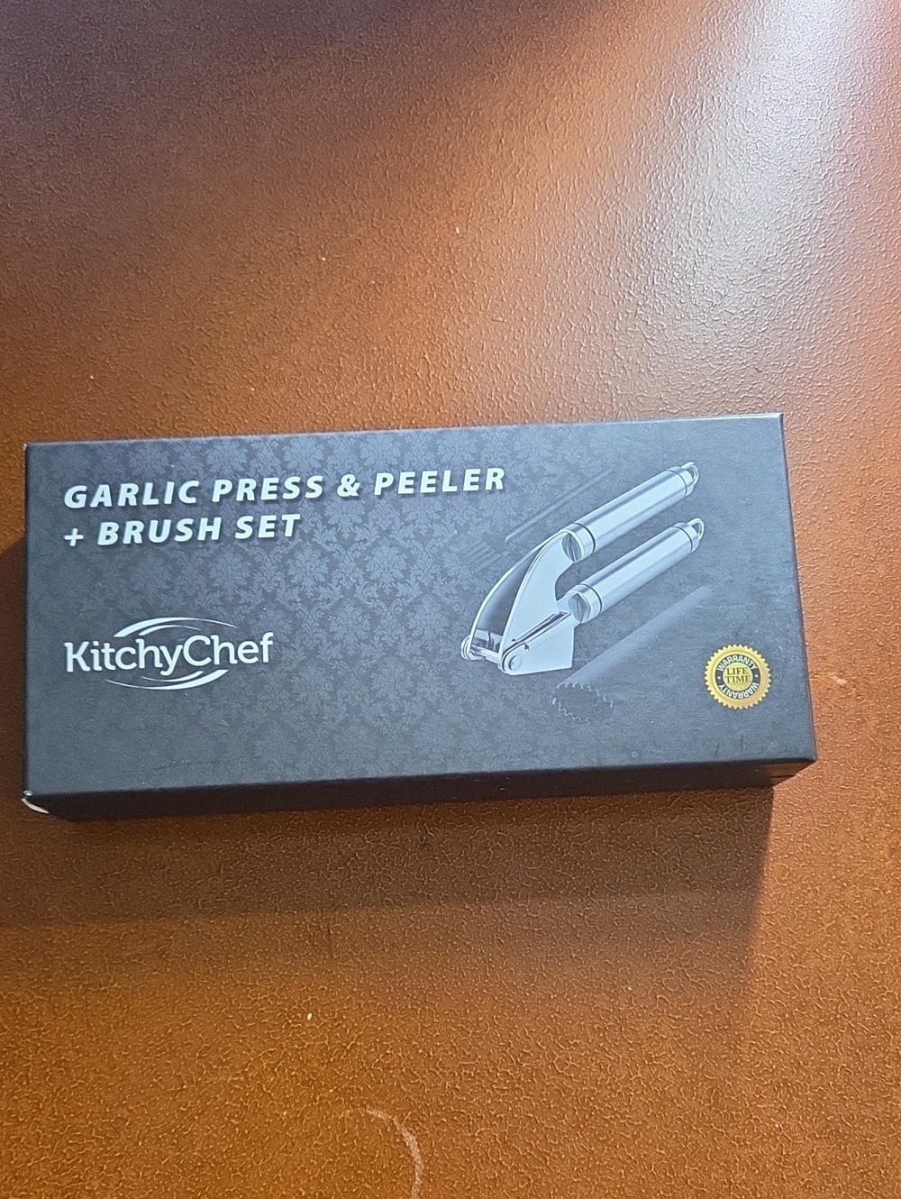 Stainless Garlic Press, Peeler & Brush Set - Black